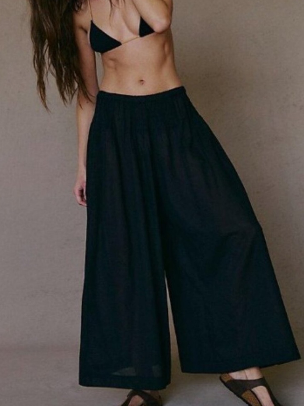 Free People Free-Est Black Super Wide Leg Lightweight Cotton Pants Small